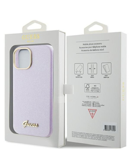 Coque GUESS pour IPHONE 13 / 14 / 15 GUHCP15SPGMCSL (Glitter Glossy Script) lilas