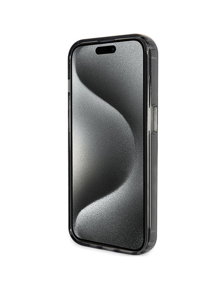 Véritable Case GUESS GUHMP15XHRSGSK pour iPhone 15 Pro Max (Compatible avec Magsafe / Glitter Script Logo / Ring stand / noir)
