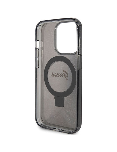 Véritable Case GUESS GUHMP15XHRSGSK pour iPhone 15 Pro Max (Compatible avec Magsafe / Glitter Script Logo / Ring stand / noir)