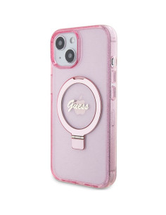 Véritable GUESS Case GUHMP15SHRSGSK pour iPhone 15 (Compatible avec Magsafe / Glitter Script Logo / Ring stand / pink) 2