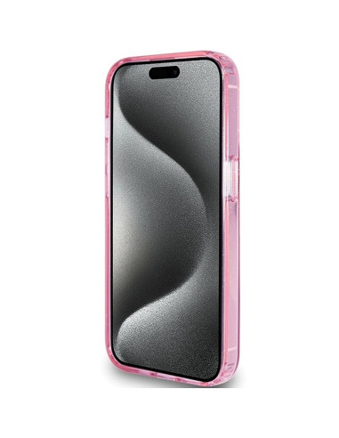 Véritable Case GUESS GUHMP15LHRSGSP pour iPhone 15 Pro (Compatible avec Magsafe / Glitter Script Logo / Ring stand / pink)