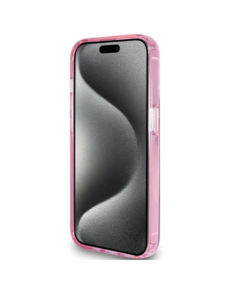 Véritable Case GUESS GUHMP15LHRSGSP pour iPhone 15 Pro (Compatible avec Magsafe / Glitter Script Logo / Ring stand / pink)