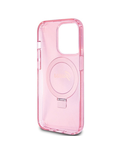 Véritable Case GUESS GUHMP15LHRSGSP pour iPhone 15 Pro (Compatible avec Magsafe / Glitter Script Logo / Ring stand / pink)