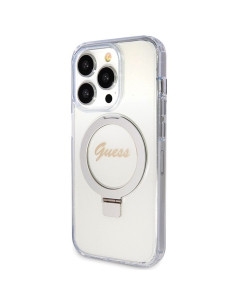 GUESS case for IPHONE 15 Pro compatible with MagSafe GUHMP15LHRSGSD (Glitter Script Logo Ring stand) transparent 2