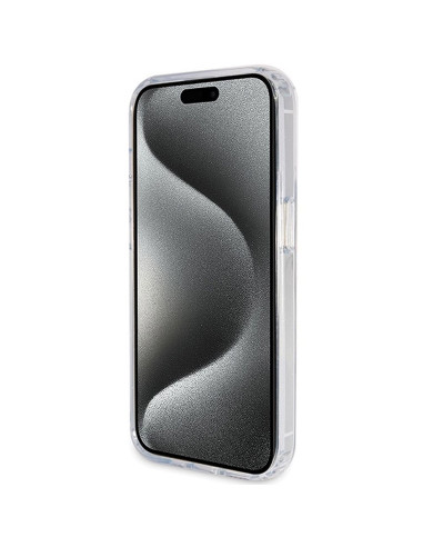 GUESS case for IPHONE 15 Pro compatible with MagSafe GUHMP15LHRSGSD (Glitter Script Logo Ring stand) transparent