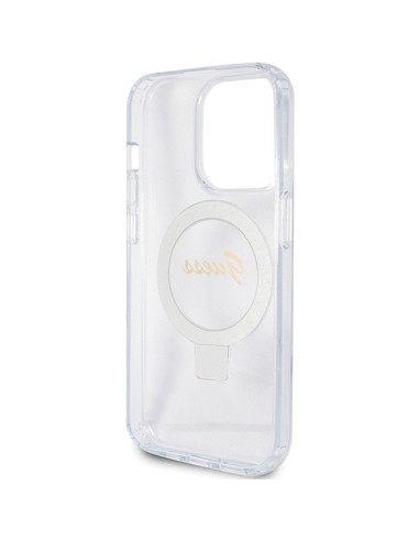 Véritable Case GUESS GUHMP15XHRSGSD pour iPhone 15 Pro Max (Compatible avec Magsafe / Glitter Script Logo / Ring stand / transpa