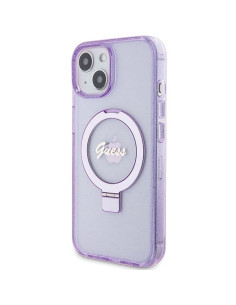 Véritable GUESS Case GUHMP15SHRSGSU pour iPhone 15 (Compatible avec Magsafe / Glitter Script Logo / Ring stand / violet) 2