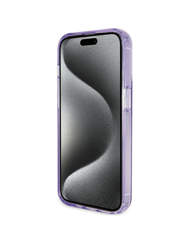 Véritable GUESS Case GUHMP15LHRSGSU pour iPhone 15 Pro (Compatible avec Magsafe / Glitter Script Logo / Ring stand / violet)