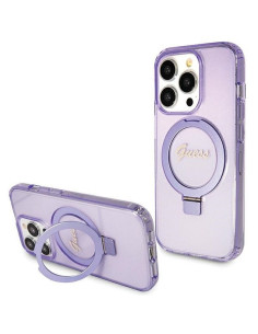 Véritable Case GUESS GUHMP15XHRSGSU pour iPhone 15 Pro Max (Compatible avec Magsafe / Glitter Script Logo / Ring stand / violet)