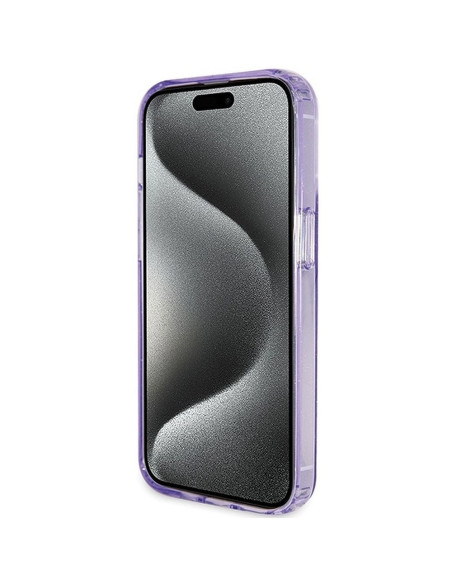 Véritable Case GUESS GUHMP15XHRSGSU pour iPhone 15 Pro Max (Compatible avec Magsafe / Glitter Script Logo / Ring stand / violet)