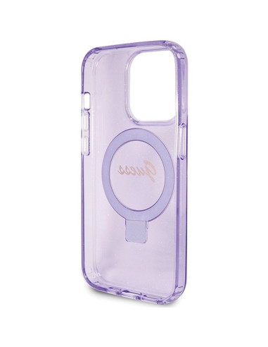Véritable Case GUESS GUHMP15XHRSGSU pour iPhone 15 Pro Max (Compatible avec Magsafe / Glitter Script Logo / Ring stand / violet)