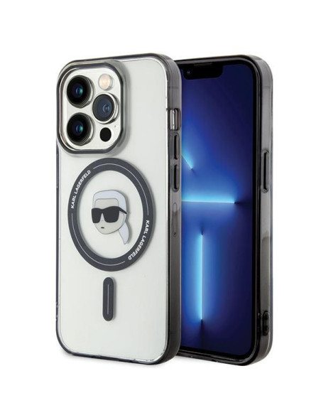Véritable KARL LAGERFELD Case KLHMP15LHKHNOTK pour iPhone 15 PRO (Karl Head + MAG / transparent)