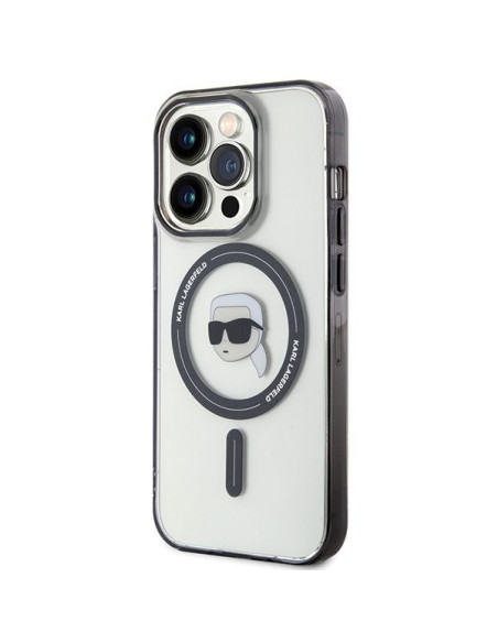 Véritable KARL LAGERFELD Case KLHMP15LHKHNOTK pour iPhone 15 PRO (Karl Head + MAG / transparent)