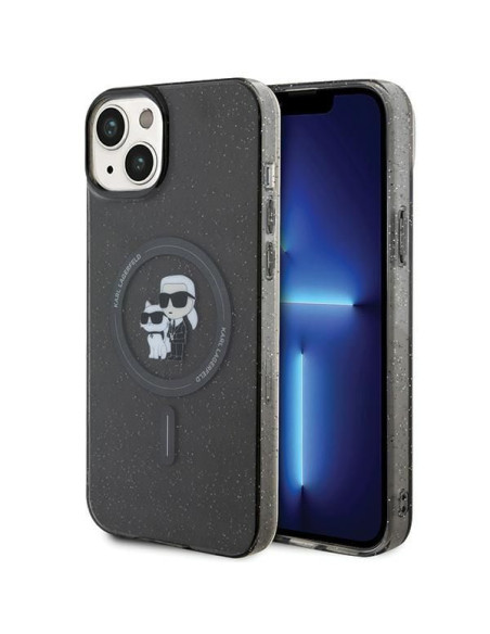 Véritable KARL LAGERFELD Case KLHMP15SHGKCNOK pour iPhone 15 (Glitter + MAG / noir)