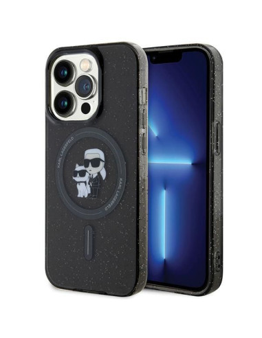 Véritable KARL LAGERFELD Case KLHMP15LHGKCNOK pour iPhone 15 PRO (Glitter + MAG / noir)