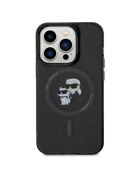 Véritable KARL LAGERFELD Case KLHMP15LHGKCNOK pour iPhone 15 PRO (Glitter + MAG / noir)