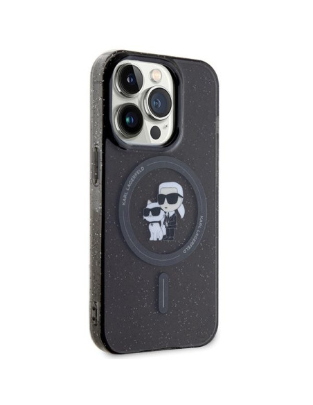 Véritable KARL LAGERFELD Case KLHMP15LHGKCNOK pour iPhone 15 PRO (Glitter + MAG / noir)