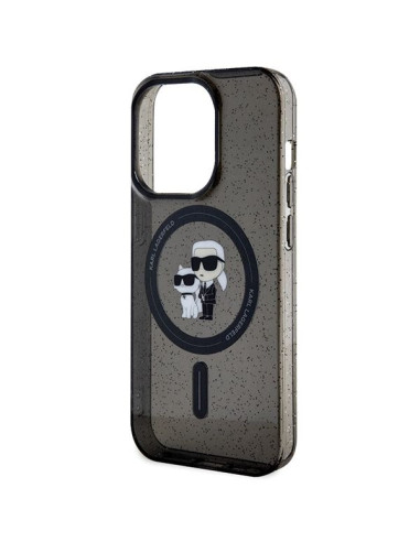 Véritable KARL LAGERFELD Case KLHMP15LHGKCNOK pour iPhone 15 PRO (Glitter + MAG / noir)