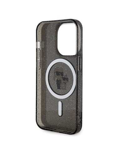 Véritable KARL LAGERFELD Case KLHMP15LHGKCNOK pour iPhone 15 PRO (Glitter + MAG / noir)