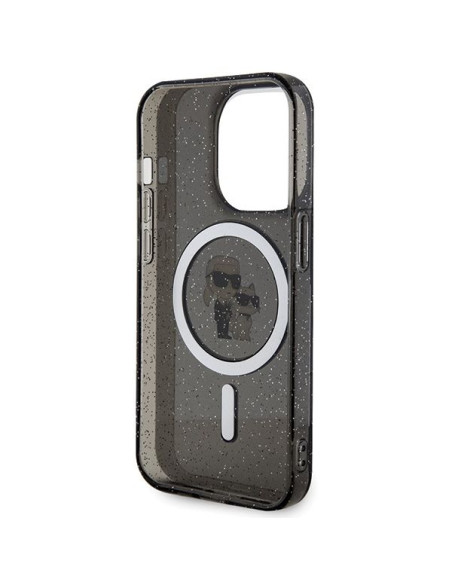 Véritable KARL LAGERFELD Case KLHMP15LHGKCNOK pour iPhone 15 PRO (Glitter + MAG / noir)