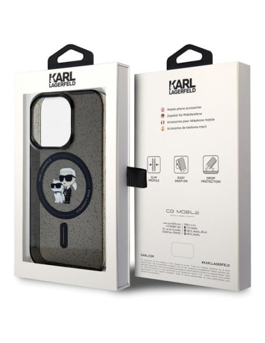 Véritable KARL LAGERFELD Case KLHMP15LHGKCNOK pour iPhone 15 PRO (Glitter + MAG / noir)