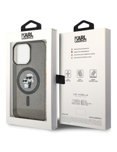 Véritable KARL LAGERFELD Case KLHMP15XHGKCNOK pour iPhone 15 PRO MAX (Glitter + MAG / noir)