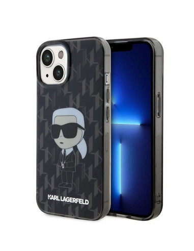 Véritable KARL LAGERFELD Case KLHCP15SHNKMKLK pour iPhone 15 (Iconic Monogram / noir)