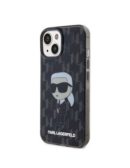 Véritable KARL LAGERFELD Case KLHCP15SHNKMKLK pour iPhone 15 (Iconic Monogram / noir)