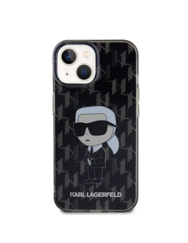 Véritable KARL LAGERFELD Case KLHCP15SHNKMKLK pour iPhone 15 (Iconic Monogram / noir)