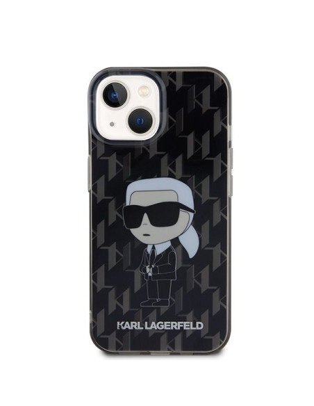 Véritable KARL LAGERFELD Case KLHCP15SHNKMKLK pour iPhone 15 (Iconic Monogram / noir)