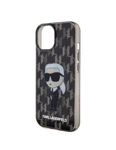 Véritable KARL LAGERFELD Case KLHCP15SHNKMKLK pour iPhone 15 (Iconic Monogram / noir)