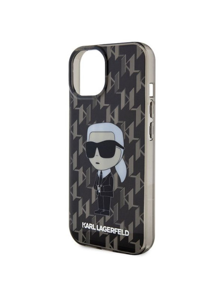 Véritable KARL LAGERFELD Case KLHCP15SHNKMKLK pour iPhone 15 (Iconic Monogram / noir)