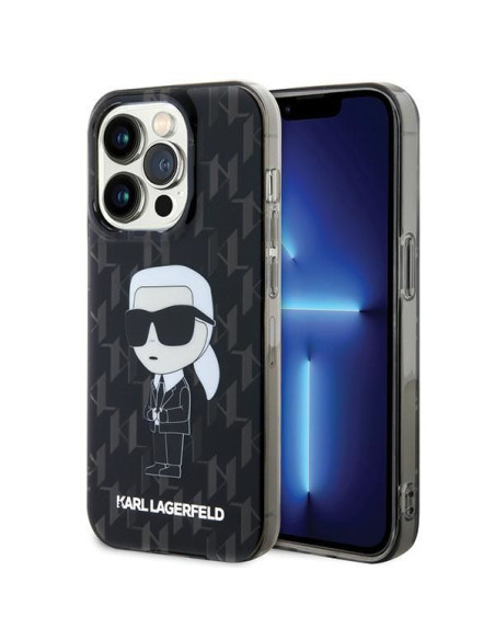 Véritable KARL LAGERFELD Case KLHCP15XHNKMKLK pour iPhone 15 PRO MAX (Iconic Monogram / noir)