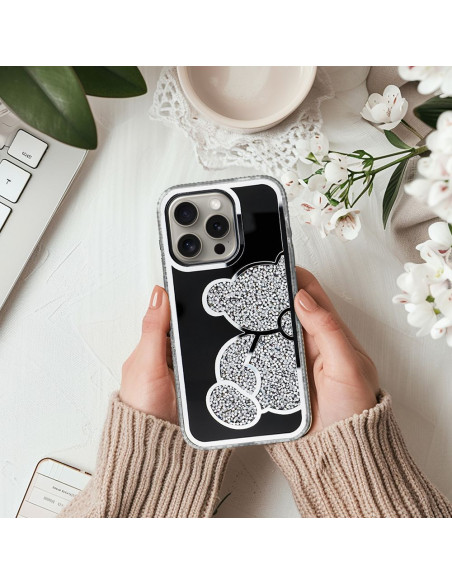 Coque TEDDY BEAR pour IPHONE 16 argenté
