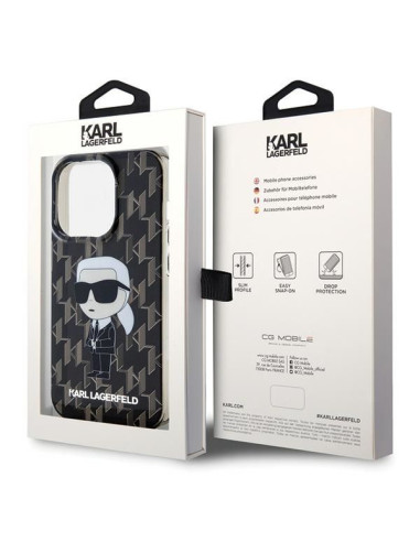 Véritable KARL LAGERFELD Case KLHCP15XHNKMKLK pour iPhone 15 PRO MAX (Iconic Monogram / noir)