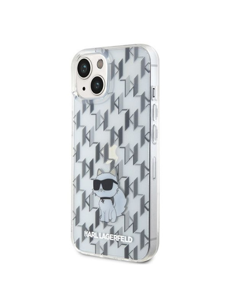 Véritable KARL LAGERFELD Case KLHCP15SHNCMKLT pour iPhone 15 (Monogramme / transparent)