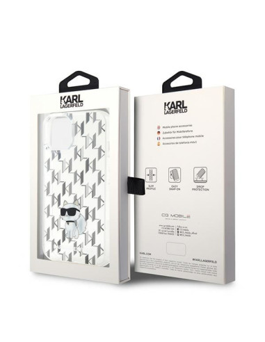 Véritable KARL LAGERFELD Case KLHCP15SHNCMKLT pour iPhone 15 (Monogramme / transparent)