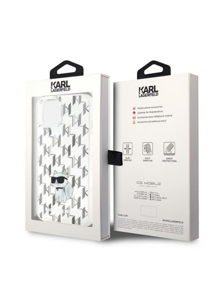 Véritable KARL LAGERFELD Case KLHCP15SHNCMKLT pour iPhone 15 (Monogramme / transparent)