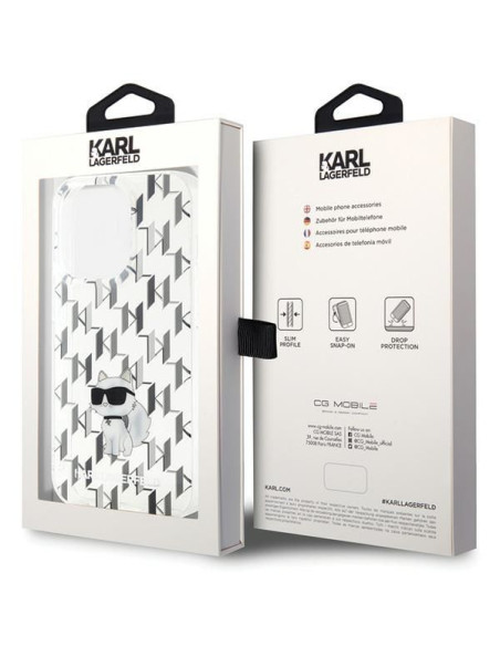 Véritable KARL LAGERFELD Case KLHCP15LHNCMKLT pour iPhone 15 PRO (Monogramme / transparent)