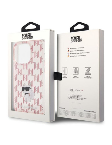 Véritable KARL LAGERFELD Case KLHCP15XHNCMKLP pour iPhone 15 PRO MAX (Monogramme / rose)