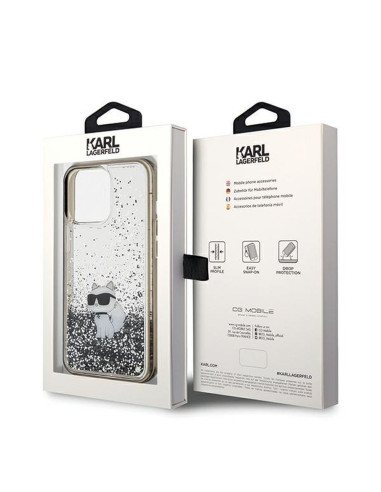 Véritable KARL LAGERFELD Case KLHCP13LLKCNSK pour iPhone 13 Pro (Liquid Glitter C / transparent)