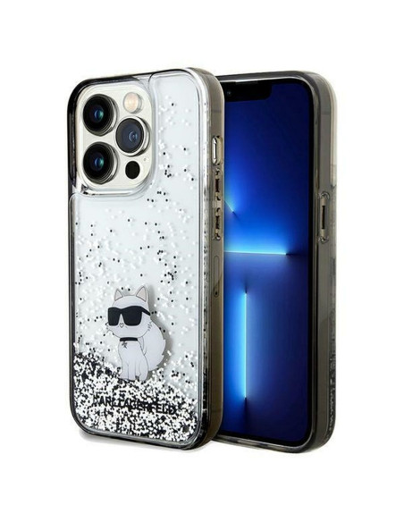 Véritable KARL LAGERFELD Case KLHCP14LLKCNSK pour iPhone 14 Pro (Liquid Glitter C / transparent)