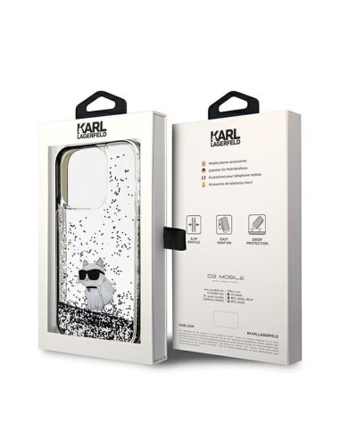 Véritable KARL LAGERFELD Case KLHCP14LLKCNSK pour iPhone 14 Pro (Liquid Glitter C / transparent)