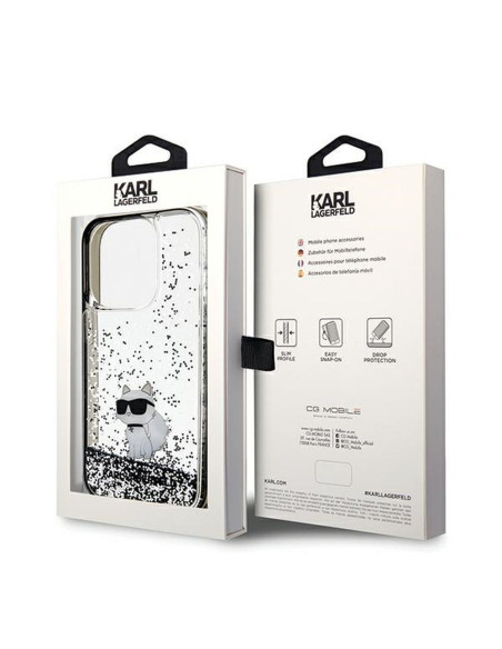 Véritable KARL LAGERFELD Case KLHCP14LLKCNSK pour iPhone 14 Pro (Liquid Glitter C / transparent)