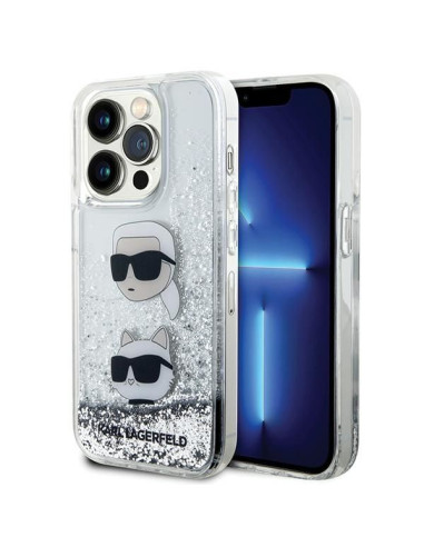 Véritable KARL LAGERFELD Case KLHCP14LLDHKCNS pour iPhone 14 Pro (Liquid Glitter KC / white)