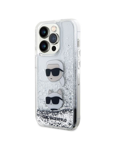 Véritable KARL LAGERFELD Case KLHCP14LLDHKCNS pour iPhone 14 Pro (Liquid Glitter KC / white)