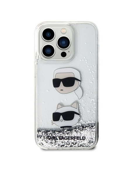 Véritable KARL LAGERFELD Case KLHCP14LLDHKCNS pour iPhone 14 Pro (Liquid Glitter KC / white)