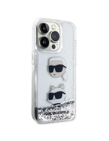 Véritable KARL LAGERFELD Case KLHCP14LLDHKCNS pour iPhone 14 Pro (Liquid Glitter KC / white)