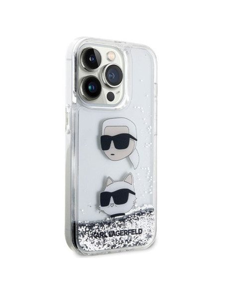 Véritable KARL LAGERFELD Case KLHCP14LLDHKCNS pour iPhone 14 Pro (Liquid Glitter KC / white)