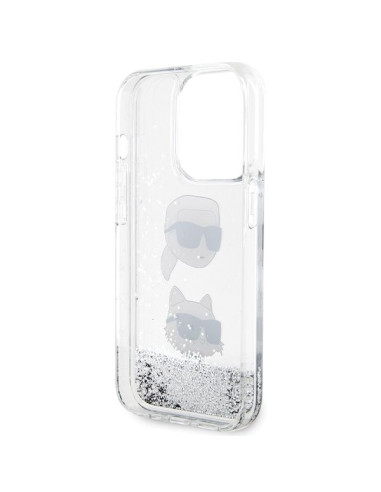 Véritable KARL LAGERFELD Case KLHCP14LLDHKCNS pour iPhone 14 Pro (Liquid Glitter KC / white)